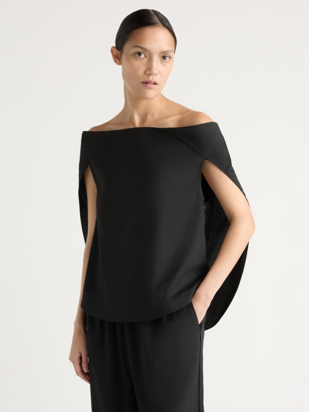 BRAND NEW Modern Citizen Angeli Off-Shoulder Back-Drape Blouse Size L Black